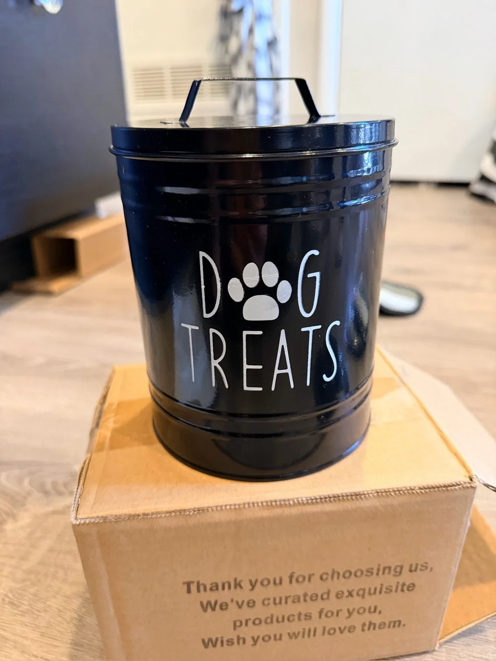 Black Dog Treats Storage Canister - Decorative Pet Tin